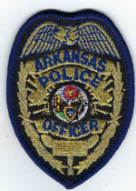 Arkansas Police Officer  Badge Patch  (Gold Mylar, Blue Border)