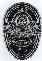 LOWELLARPOLICEBADGEPATCHSRTGRAYONBLACKSTD